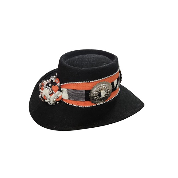 PFI Ladies 100% Wool Western Hat Small Black Fedora Conchos Made‎ In USA Woven - Picture 10 of 10